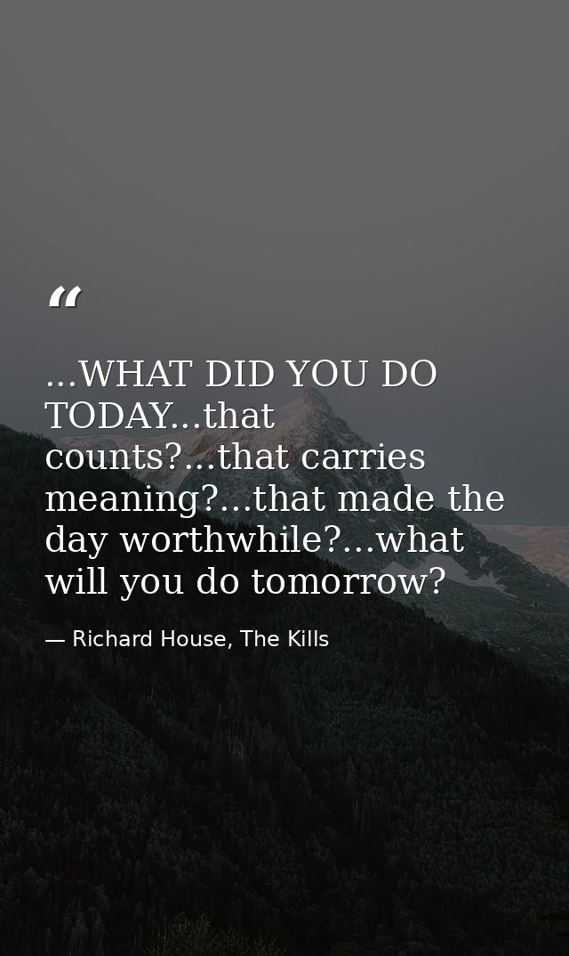 ...WHAT DID YOU DO TODAY...that counts?...that carries meaning?...that made the day worthwhile?...what will you do tomor — Richard House, The Kills