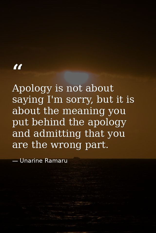 Apology is not about saying I'm sorry, but it is about the meaning you put behind the apology and admitting that you are — Unarine Ramaru