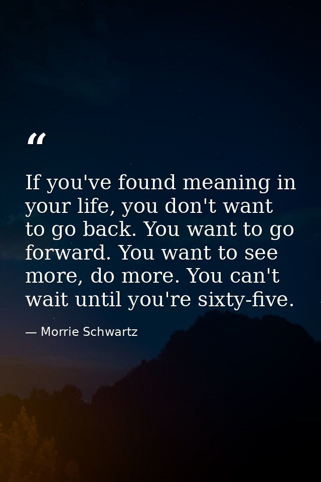 If you've found meaning in your life, you don't want to go back. You want to go forward. You want to see more, do more.  — Morrie Schwartz