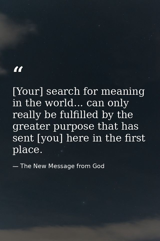[Your] search for meaning in the world... can only really be fulfilled by the greater purpose that has sent [you] here i — The New Message from God