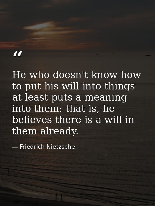 He who doesn't know how to put his will into things at least puts a meaning into them: that is, he believes there is a w — Friedrich Nietzsche