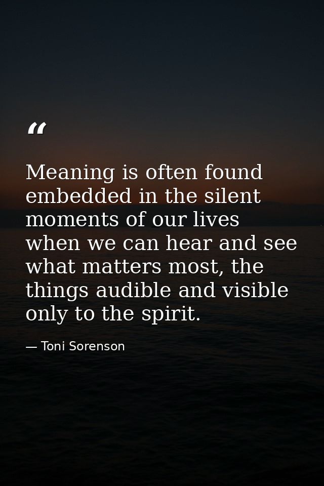 Meaning is often found embedded in the silent moments of our lives when we can hear and see what matters most, the thing — Toni Sorenson