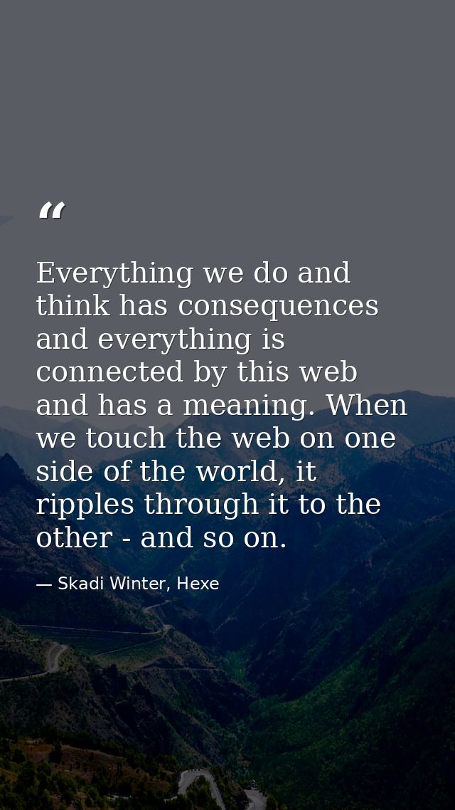 Everything we do and think has consequences and everything is connected by this web and has a meaning. When we touch the — Skadi Winter, Hexe
