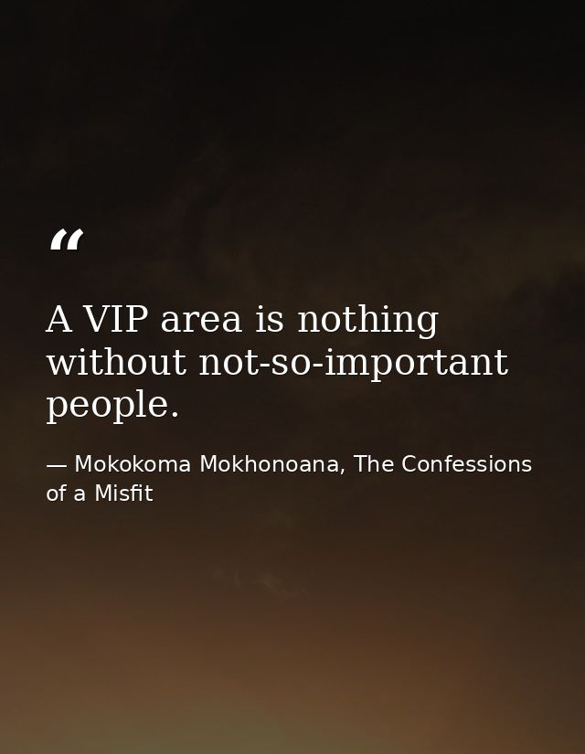 A VIP area is nothing without not-so-important people. — Mokokoma Mokhonoana, The Confessions of a Misfit