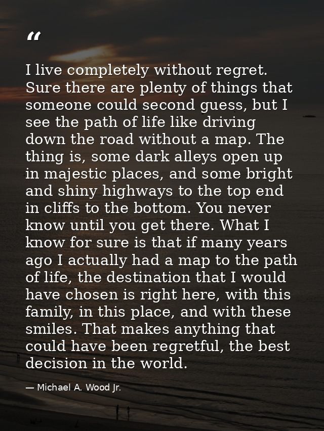 I live completely without regret. Sure there are plenty of things that someone could second guess, but I see the path of — Michael A. Wood Jr.