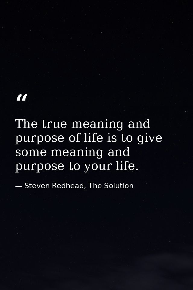 The true meaning and purpose of life is to give some meaning and purpose to your life. — Steven Redhead, The Solution