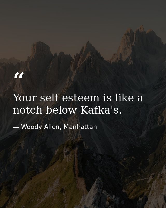 Your self esteem is like a notch below Kafka's. — Woody Allen, Manhattan