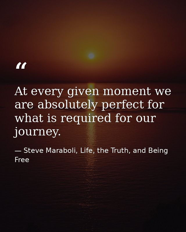 At every given moment we are absolutely perfect for what is required for our journey. — Steve Maraboli, Life, the Truth, and Being Free