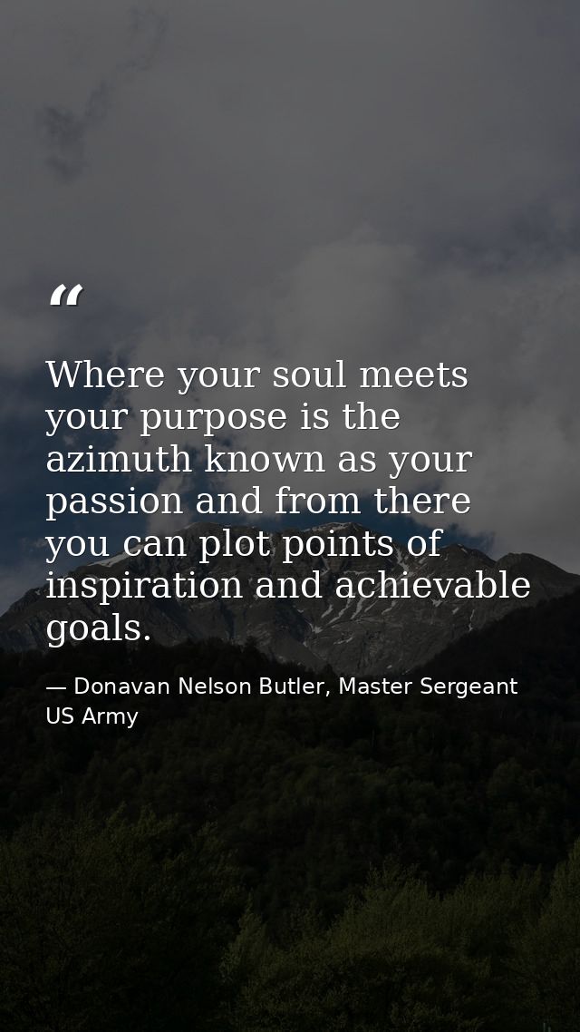 Where your soul meets your purpose is the azimuth known as your passion and from there you can plot points of inspiratio — Donavan Nelson Butler, Master Sergeant US Army