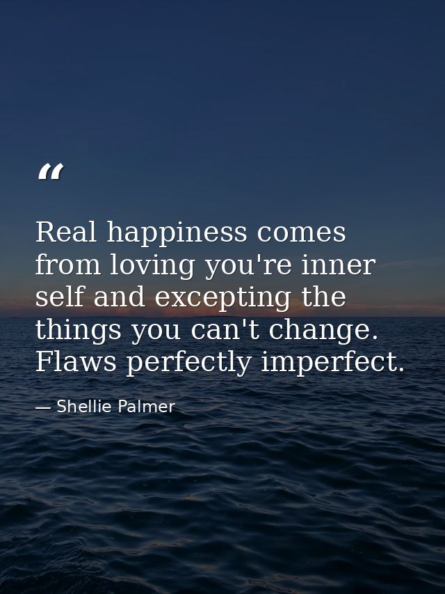 Real happiness comes from loving you're inner self and excepting the things you can't change. Flaws perfectly imperfect. — Shellie Palmer
