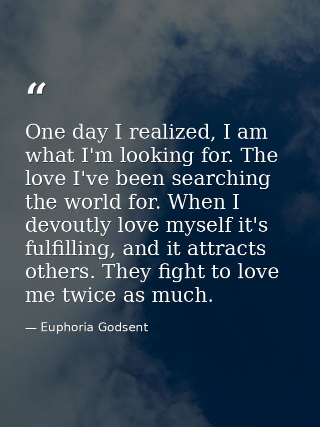 One day I realized, I am what I'm looking for. The love I've been searching the world for. When I devoutly love myself i — Euphoria Godsent