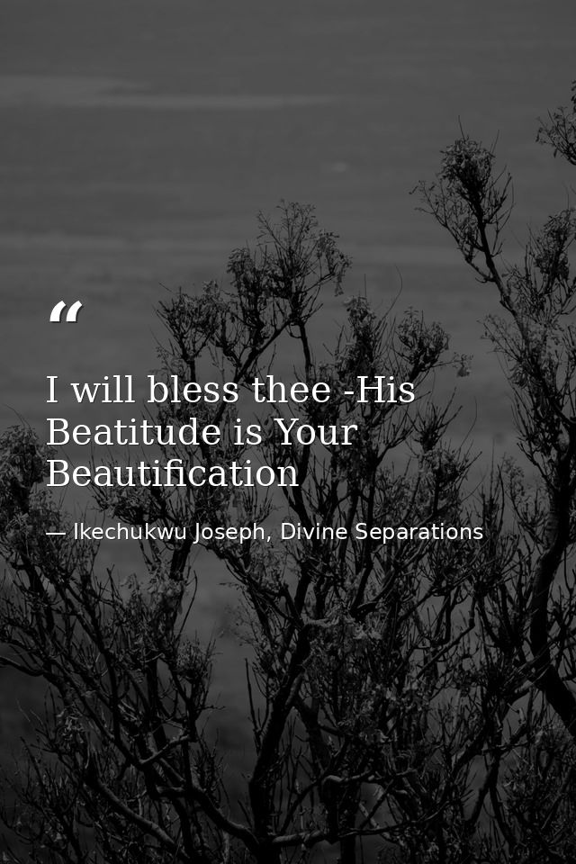I will bless thee -His Beatitude is Your Beautification — Ikechukwu Joseph, Divine Separations