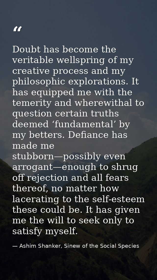 Doubt has become the veritable wellspring of my creative process and my philosophic explorations. It has equipped me wit — Ashim Shanker, Sinew of the Social Species