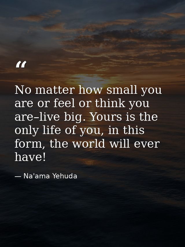 No matter how small you are or feel or think you are–live big. Yours is the only life of you, in this form, the world wi — Na'ama Yehuda