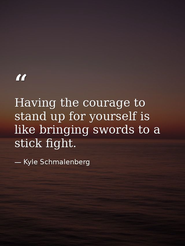 Having the courage to stand up for yourself is like bringing swords to a stick fight. — Kyle Schmalenberg