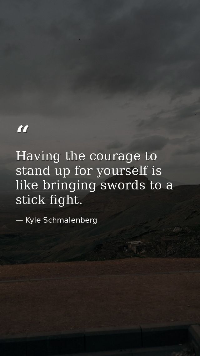 Having the courage to stand up for yourself is like bringing swords to a stick fight. — Kyle Schmalenberg