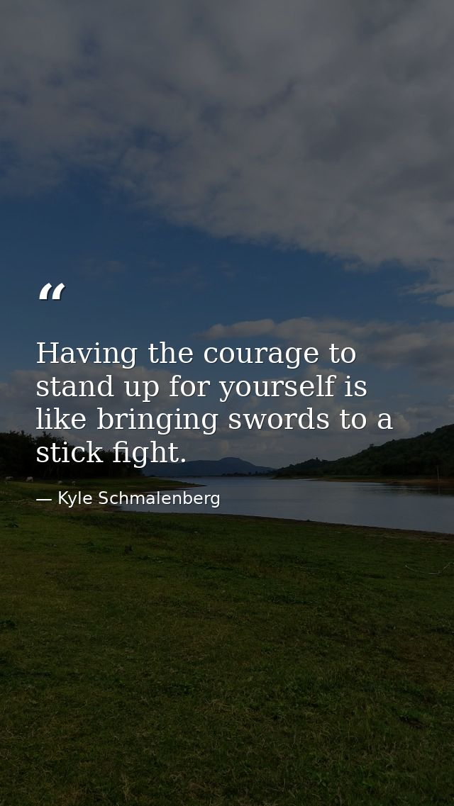 Having the courage to stand up for yourself is like bringing swords to a stick fight. — Kyle Schmalenberg
