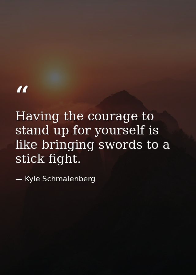 Having the courage to stand up for yourself is like bringing swords to a stick fight. — Kyle Schmalenberg