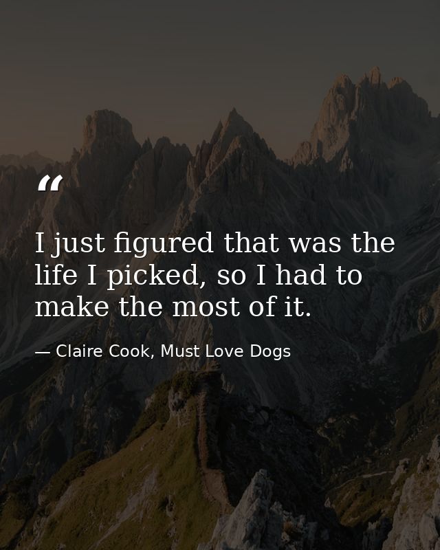 I just figured that was the life I picked, so I had to make the most of it. — Claire Cook, Must Love Dogs