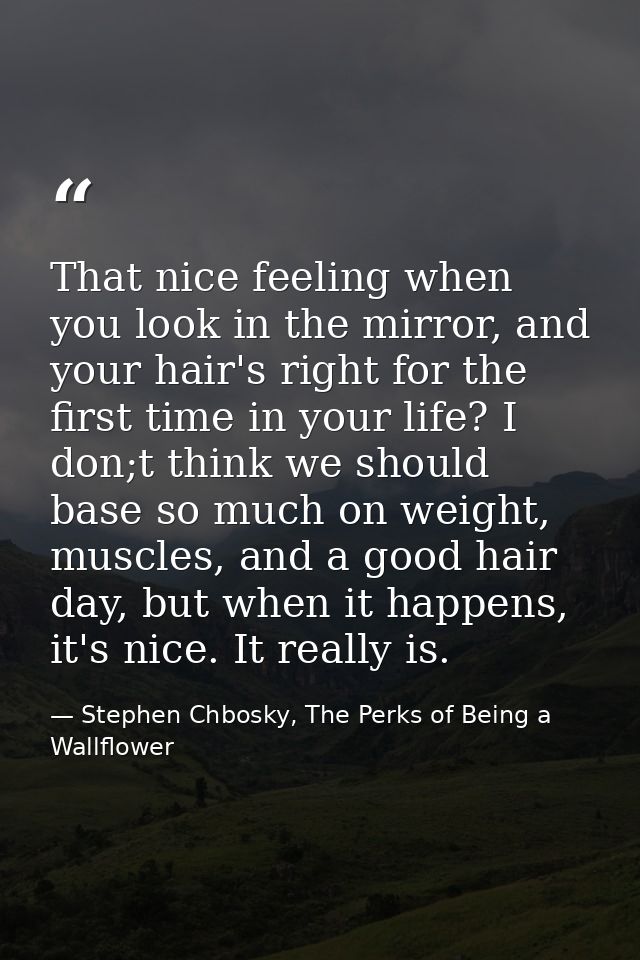 That nice feeling when you look in the mirror, and your hair's right for the first time in your life? I don;t think we s — Stephen Chbosky, The Perks of Being a Wallflower