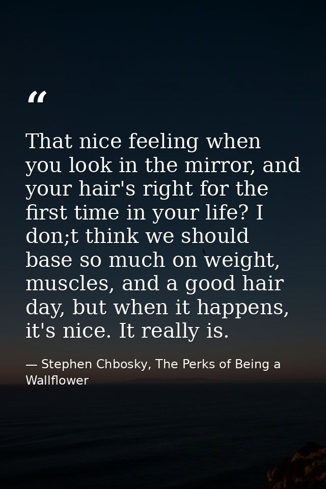 That nice feeling when you look in the mirror, and your hair's right for the first time in your life? I don;t think we s — Stephen Chbosky, The Perks of Being a Wallflower