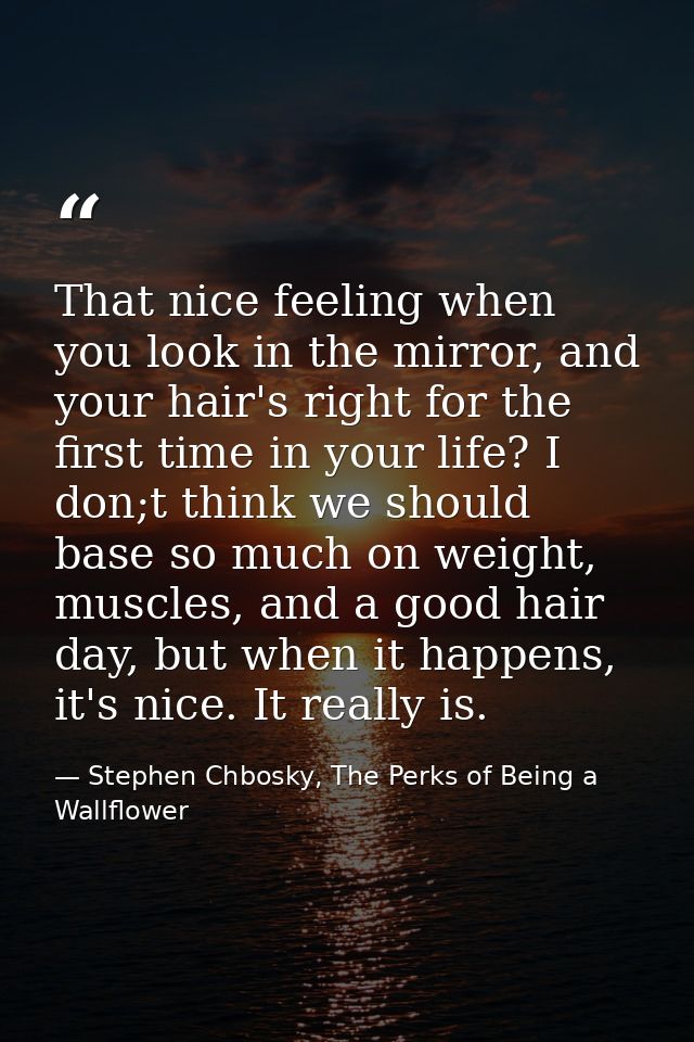 That nice feeling when you look in the mirror, and your hair's right for the first time in your life? I don;t think we s — Stephen Chbosky, The Perks of Being a Wallflower