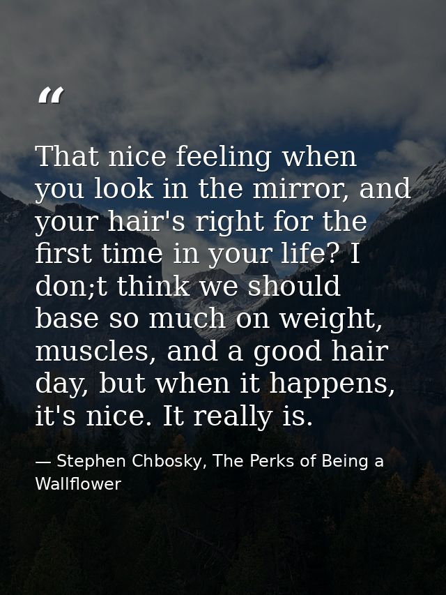 That nice feeling when you look in the mirror, and your hair's right for the first time in your life? I don;t think we s — Stephen Chbosky, The Perks of Being a Wallflower