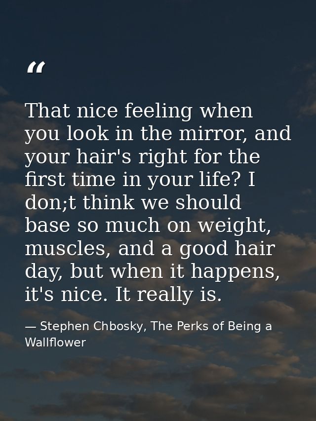 That nice feeling when you look in the mirror, and your hair's right for the first time in your life? I don;t think we s — Stephen Chbosky, The Perks of Being a Wallflower