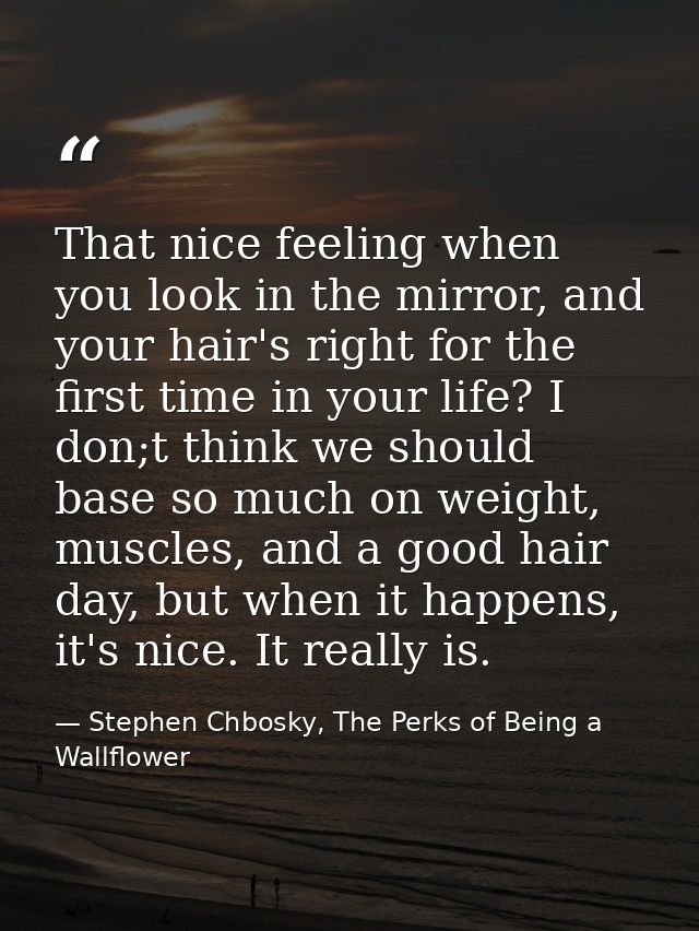 That nice feeling when you look in the mirror, and your hair's right for the first time in your life? I don;t think we s — Stephen Chbosky, The Perks of Being a Wallflower