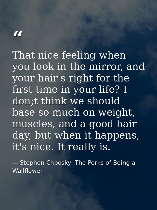 That nice feeling when you look in the mirror, and your hair's right for the first time in your life? I don;t think we s — Stephen Chbosky, The Perks of Being a Wallflower