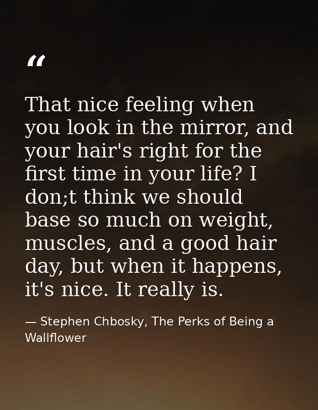 That nice feeling when you look in the mirror, and your hair's right for the first time in your life? I don;t think we s — Stephen Chbosky, The Perks of Being a Wallflower