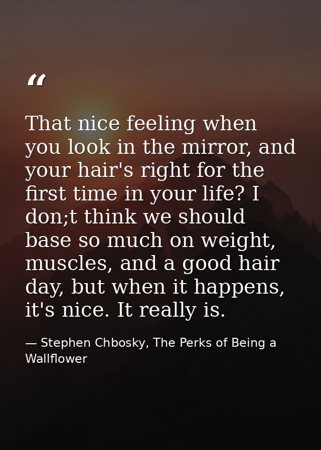 That nice feeling when you look in the mirror, and your hair's right for the first time in your life? I don;t think we s — Stephen Chbosky, The Perks of Being a Wallflower