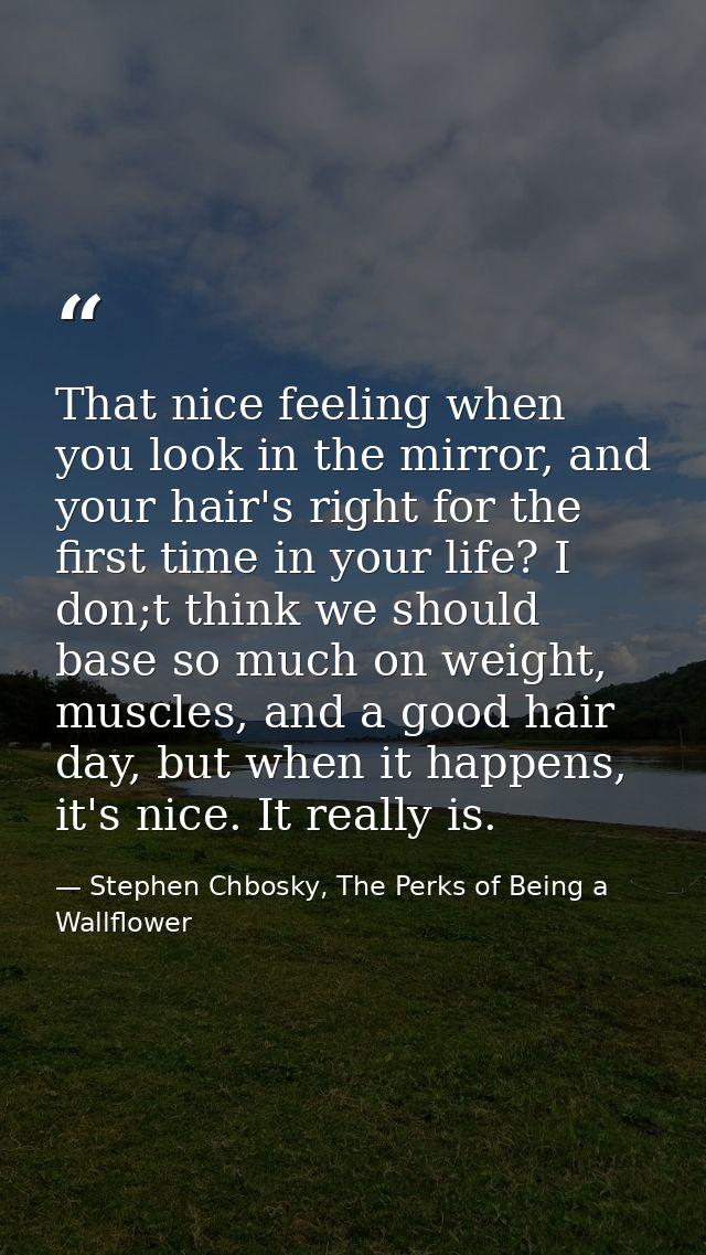 That nice feeling when you look in the mirror, and your hair's right for the first time in your life? I don;t think we s — Stephen Chbosky, The Perks of Being a Wallflower