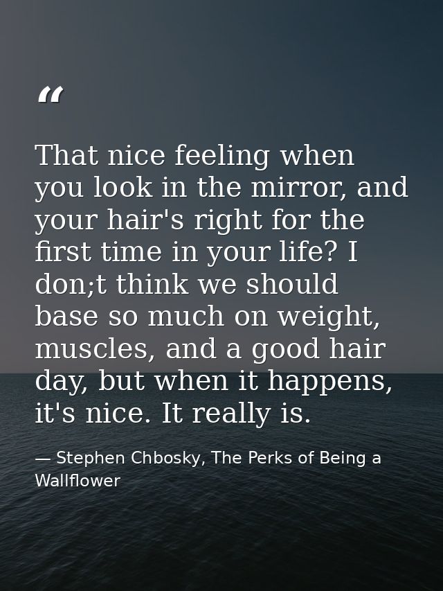 That nice feeling when you look in the mirror, and your hair's right for the first time in your life? I don;t think we s — Stephen Chbosky, The Perks of Being a Wallflower