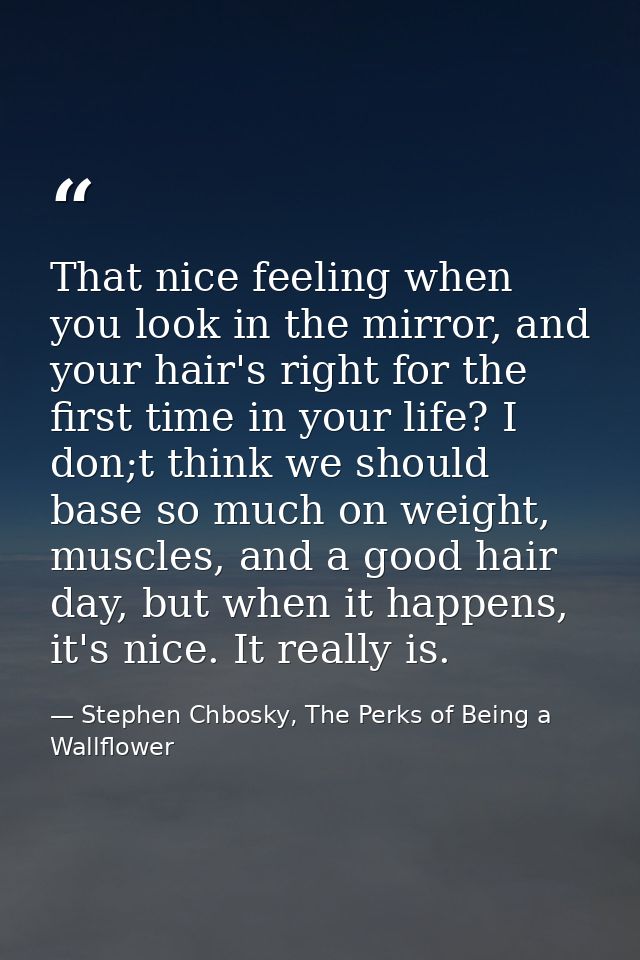That nice feeling when you look in the mirror, and your hair's right for the first time in your life? I don;t think we s — Stephen Chbosky, The Perks of Being a Wallflower