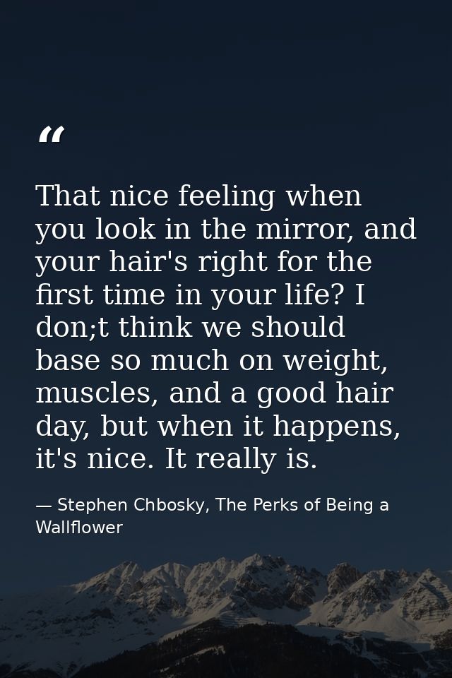 That nice feeling when you look in the mirror, and your hair's right for the first time in your life? I don;t think we s — Stephen Chbosky, The Perks of Being a Wallflower