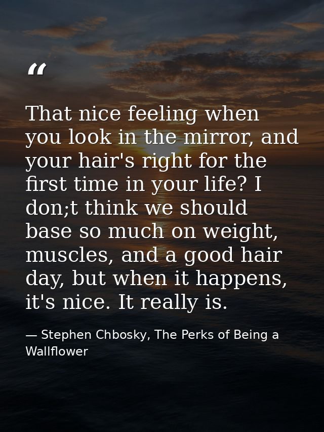 That nice feeling when you look in the mirror, and your hair's right for the first time in your life? I don;t think we s — Stephen Chbosky, The Perks of Being a Wallflower