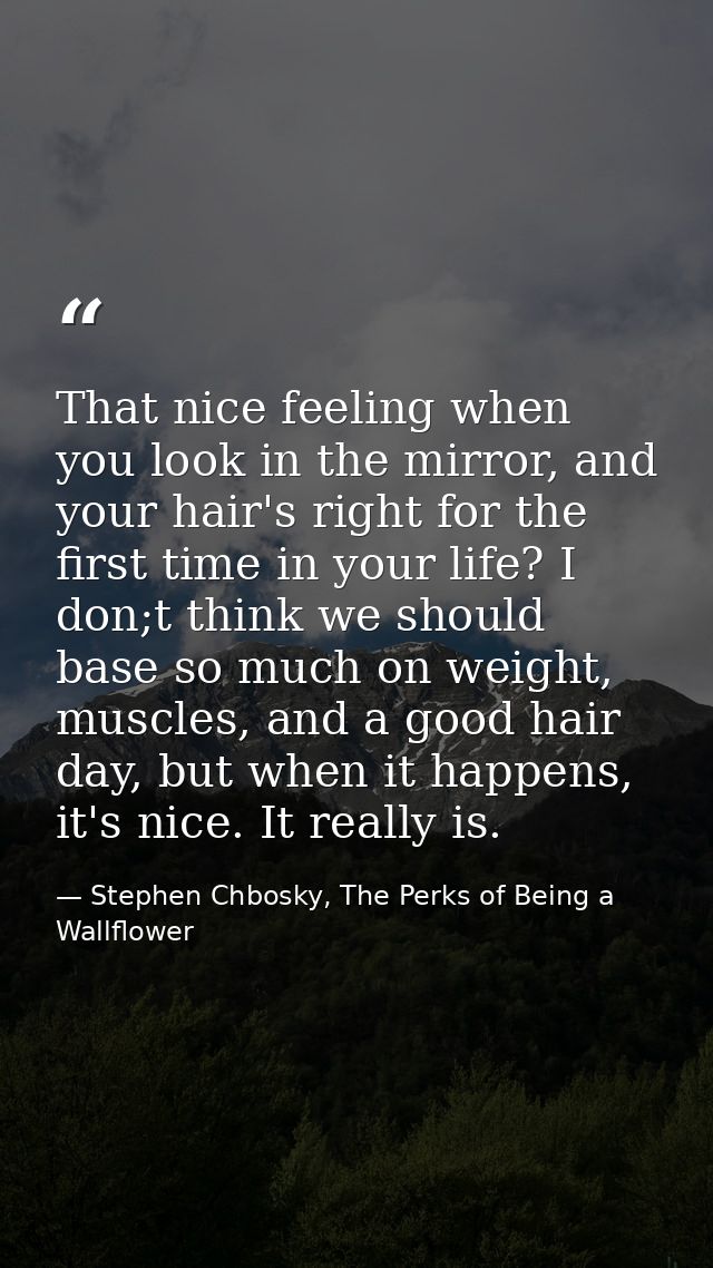 That nice feeling when you look in the mirror, and your hair's right for the first time in your life? I don;t think we s — Stephen Chbosky, The Perks of Being a Wallflower
