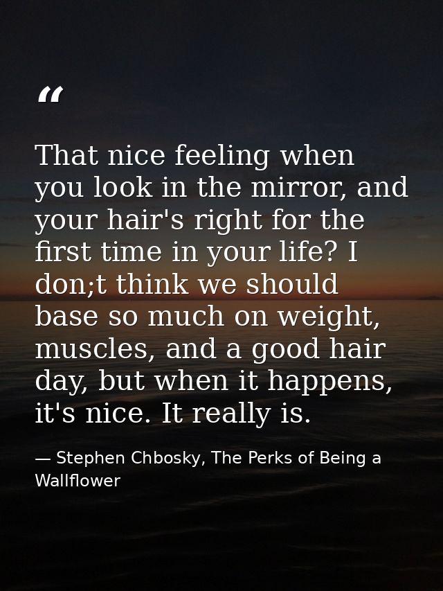 That nice feeling when you look in the mirror, and your hair's right for the first time in your life? I don;t think we s — Stephen Chbosky, The Perks of Being a Wallflower
