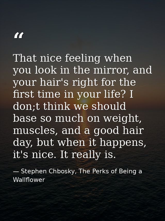 That nice feeling when you look in the mirror, and your hair's right for the first time in your life? I don;t think we s — Stephen Chbosky, The Perks of Being a Wallflower