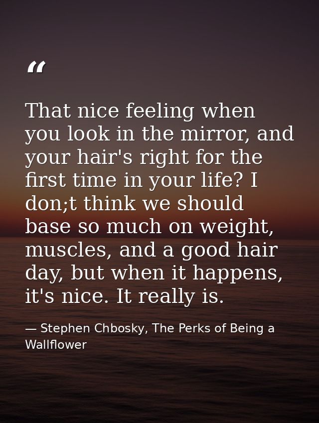 That nice feeling when you look in the mirror, and your hair's right for the first time in your life? I don;t think we s — Stephen Chbosky, The Perks of Being a Wallflower