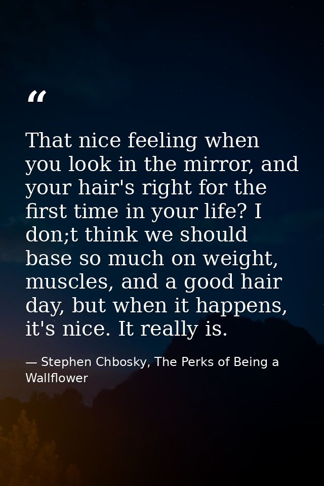 That nice feeling when you look in the mirror, and your hair's right for the first time in your life? I don;t think we s — Stephen Chbosky, The Perks of Being a Wallflower