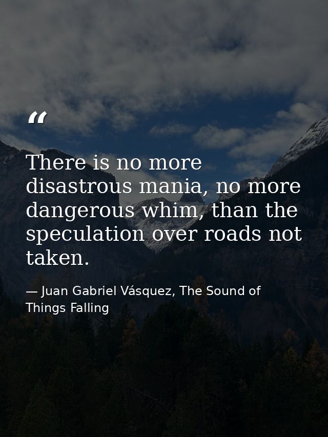 There is no more disastrous mania, no more dangerous whim, than the speculation over roads not taken. — Juan Gabriel Vásquez, The Sound of Things Falling