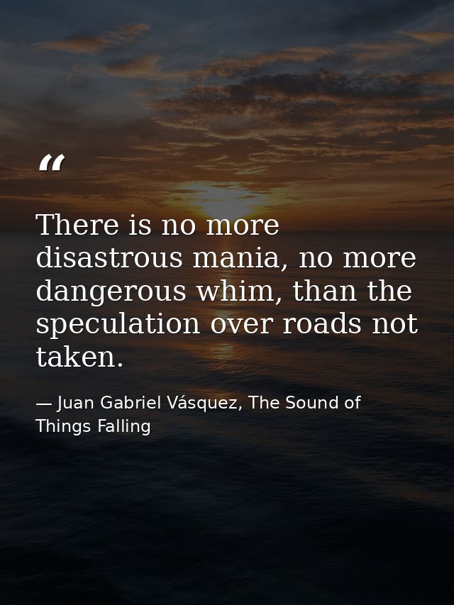 There is no more disastrous mania, no more dangerous whim, than the speculation over roads not taken. — Juan Gabriel Vásquez, The Sound of Things Falling