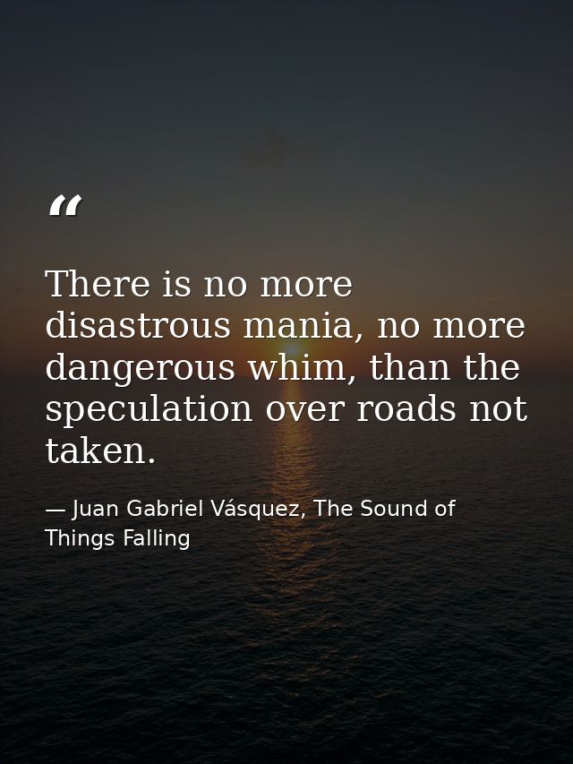 There is no more disastrous mania, no more dangerous whim, than the speculation over roads not taken. — Juan Gabriel Vásquez, The Sound of Things Falling