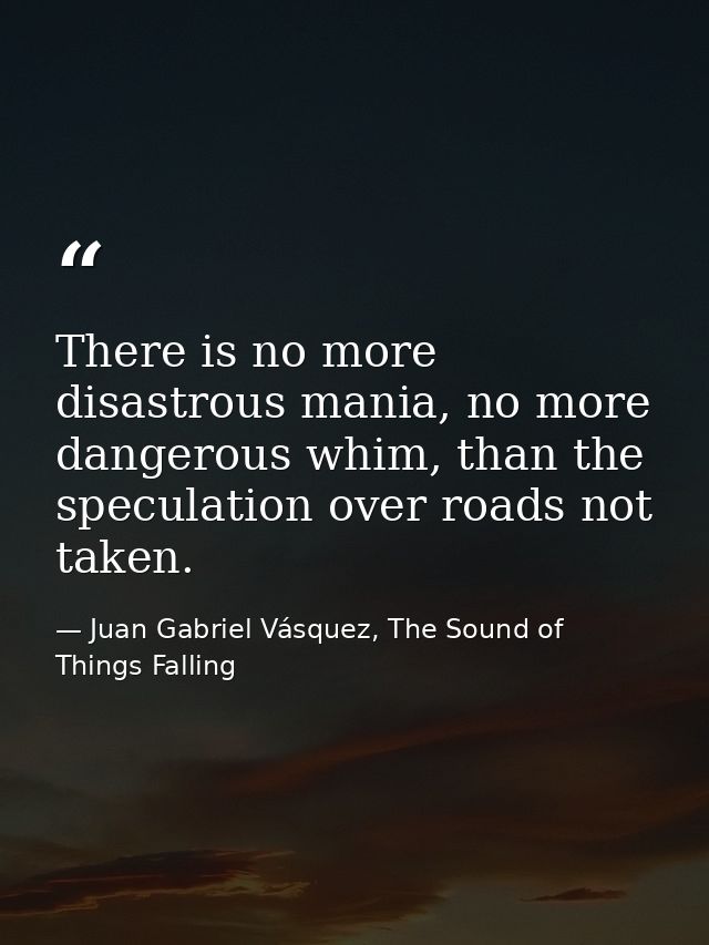 There is no more disastrous mania, no more dangerous whim, than the speculation over roads not taken. — Juan Gabriel Vásquez, The Sound of Things Falling