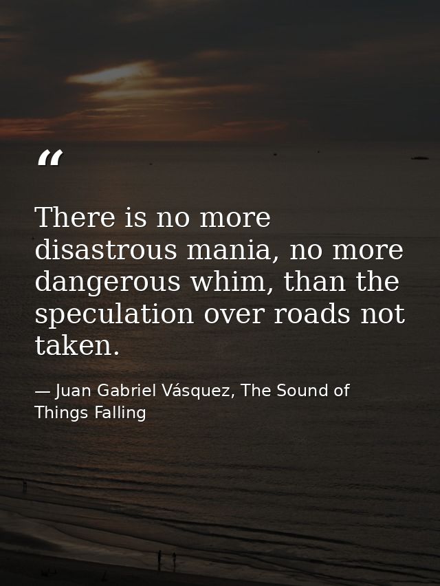 There is no more disastrous mania, no more dangerous whim, than the speculation over roads not taken. — Juan Gabriel Vásquez, The Sound of Things Falling