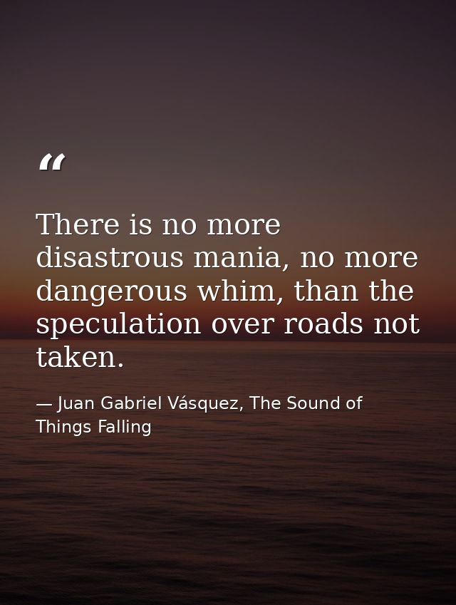 There is no more disastrous mania, no more dangerous whim, than the speculation over roads not taken. — Juan Gabriel Vásquez, The Sound of Things Falling