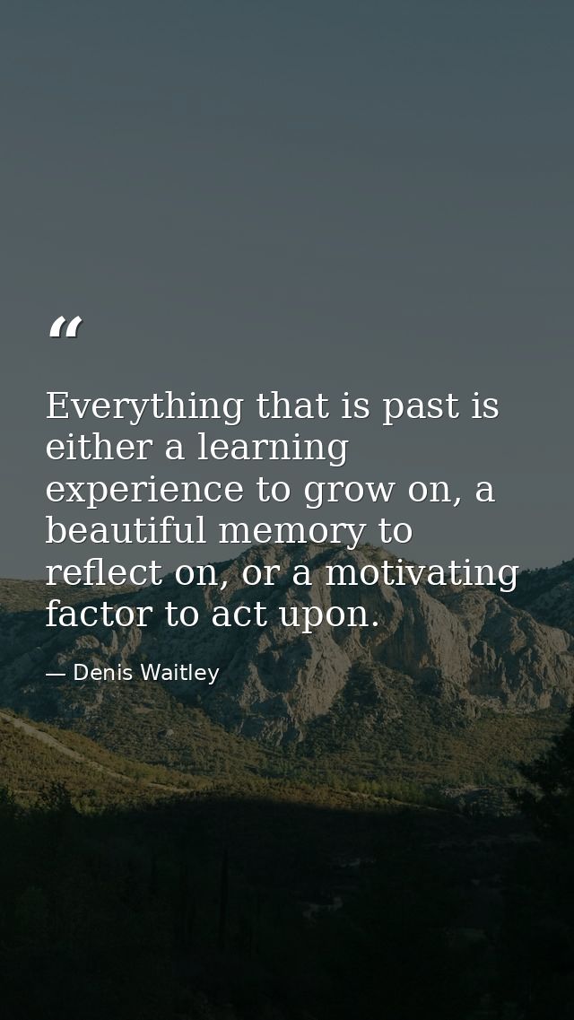 Everything that is past is either a learning experience to grow on, a beautiful memory to reflect on, or a motivating fa — Denis Waitley