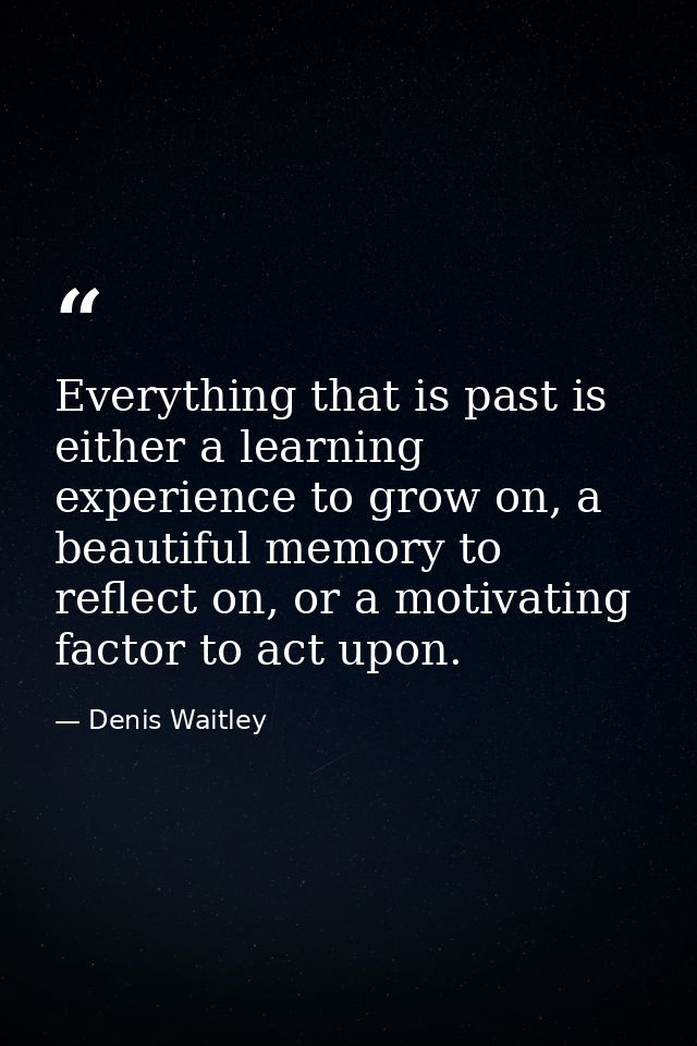 Everything that is past is either a learning experience to grow on, a beautiful memory to reflect on, or a motivating fa — Denis Waitley